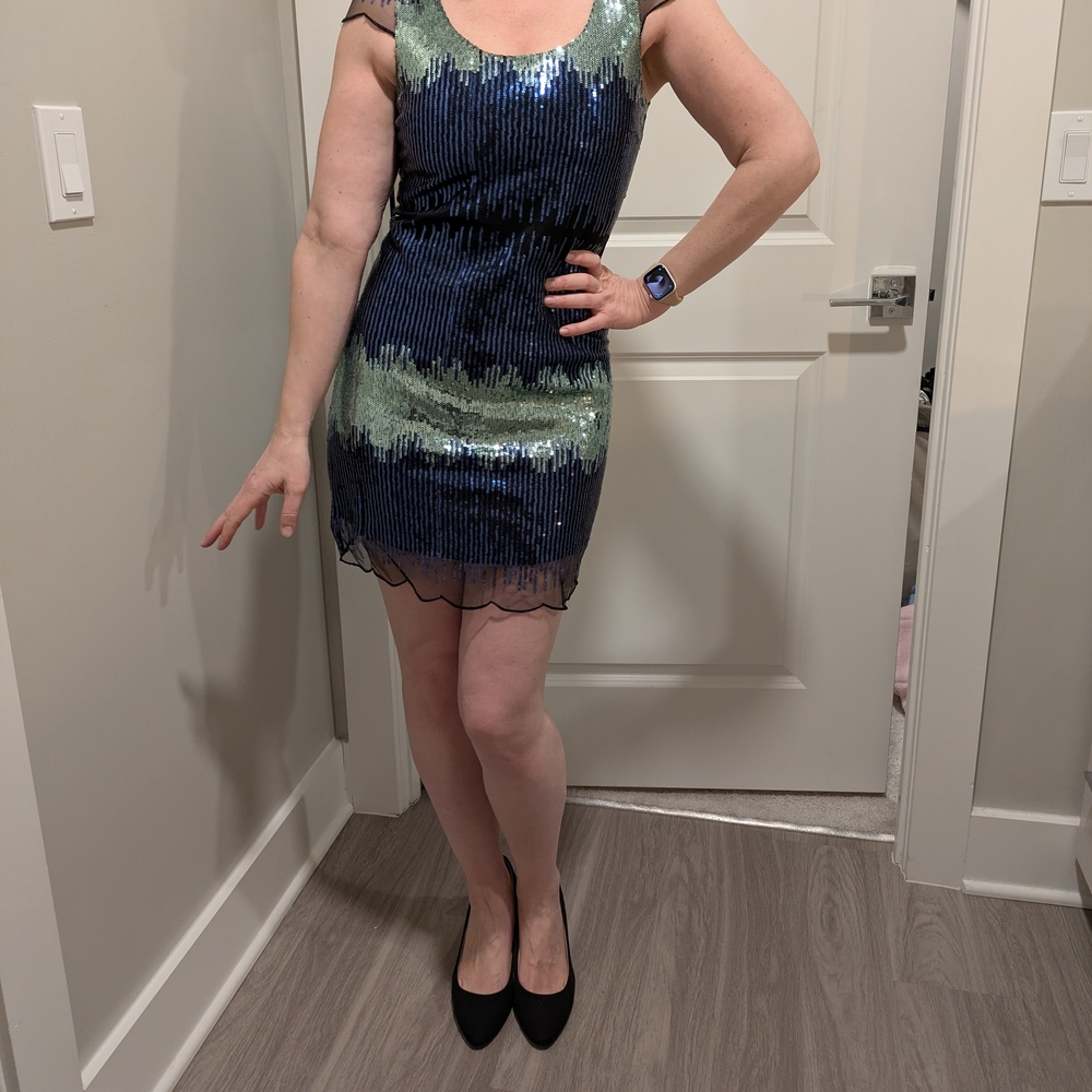 Charlotte Russe Blue and Green Sequin Mini Dress - Picture 3 of 8